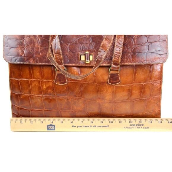 FURLA ITALY TAN BROWN CROCO PRINT GENUINE LEATHER FLAP BUSINES SHOULDER BAG - Picture 9 of 12